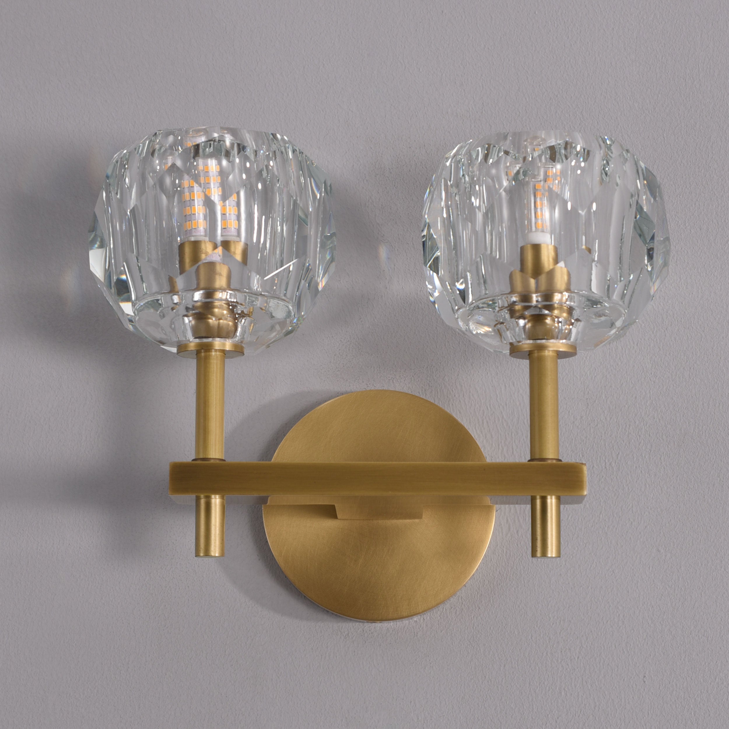 Spheres De Crystal Double Sconce Brass