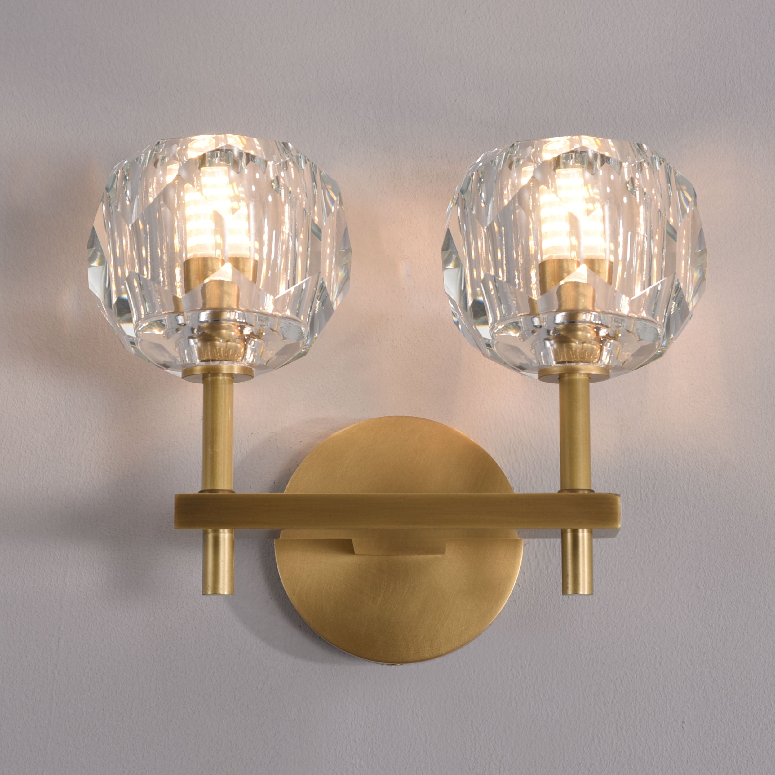 Spheres De Crystal Double Sconce Brass