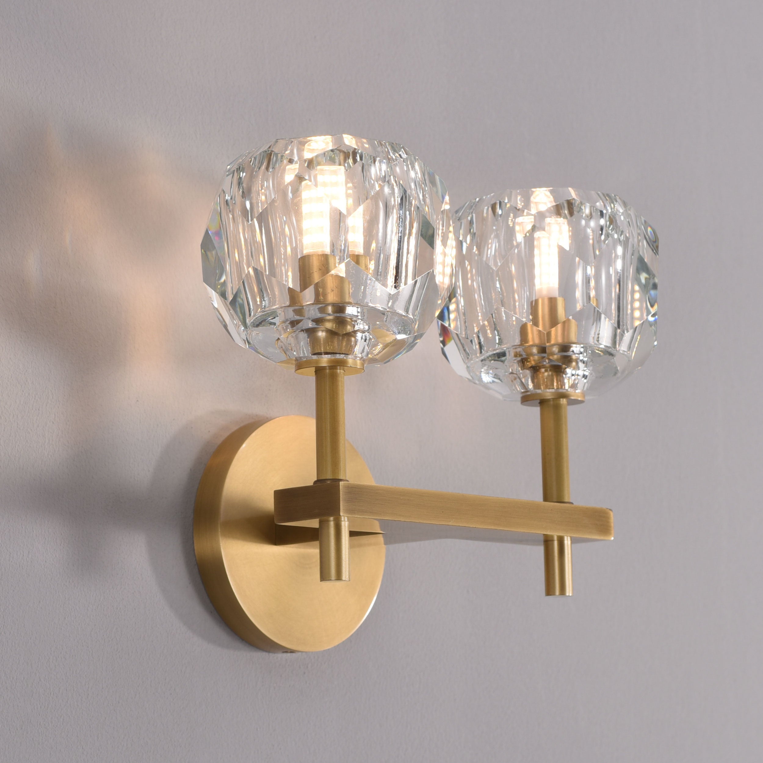 Spheres De Crystal Double Sconce Brass