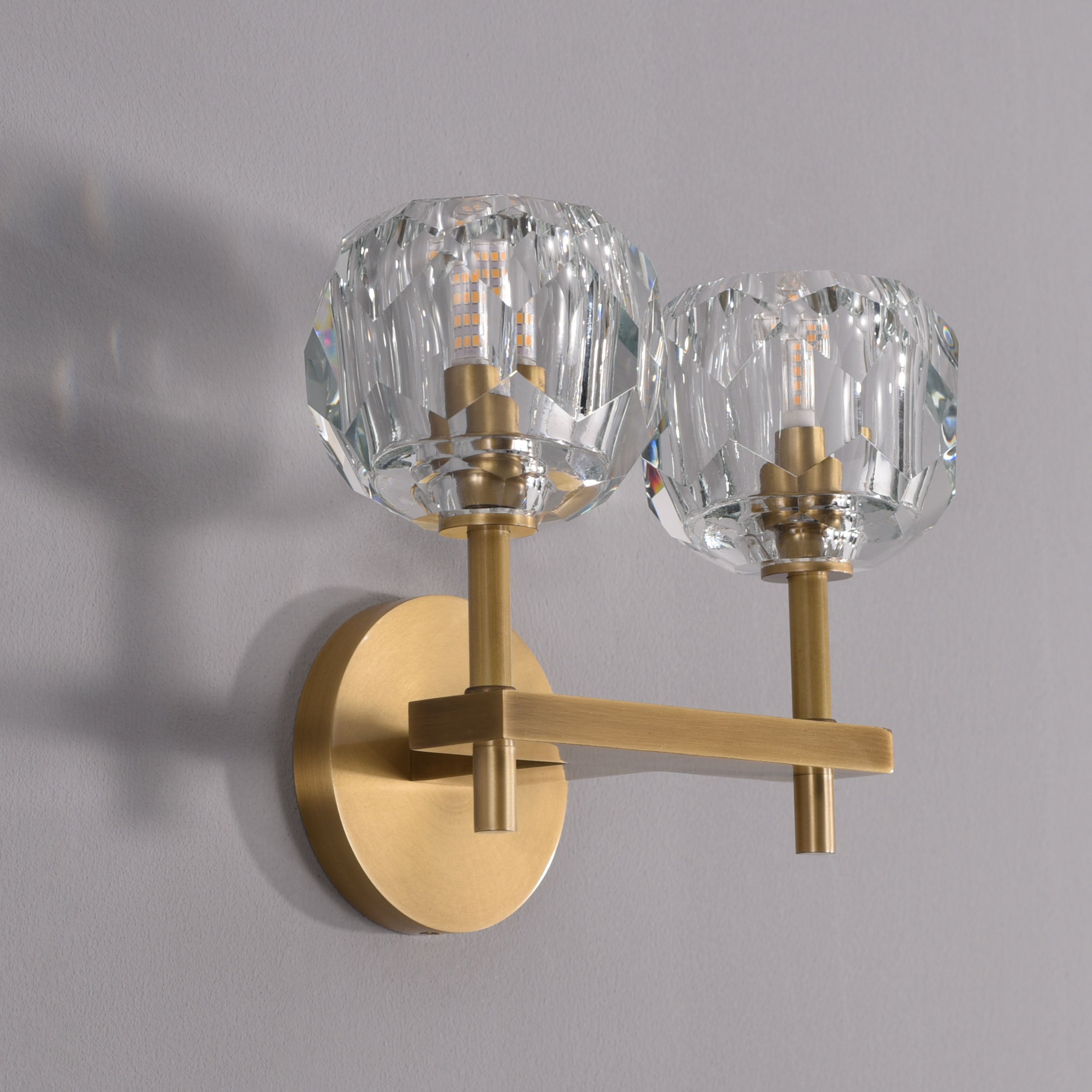 Spheres De Crystal Double Sconce Brass